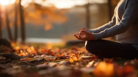 A women meditating in jungle